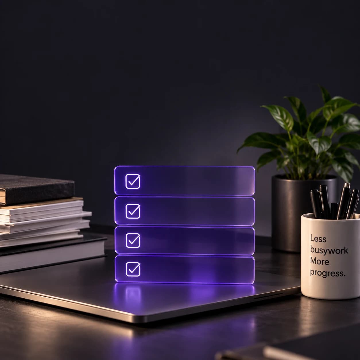 A tidy desk with a clear workflow and room to focus