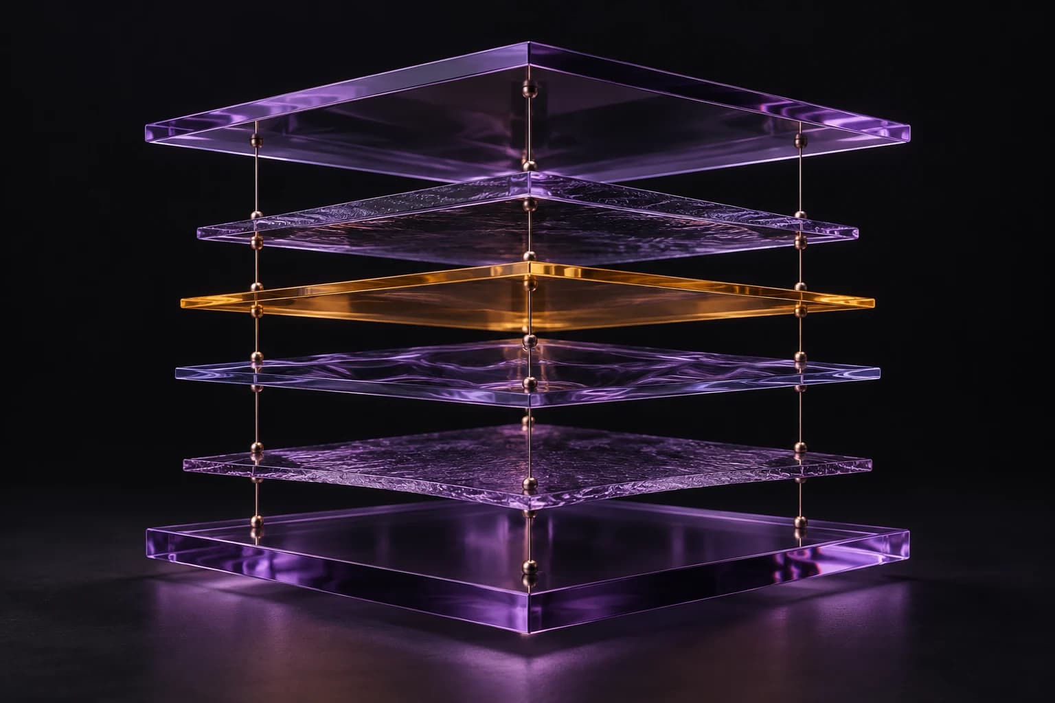Layers of violet glass with an amber layer representing human review